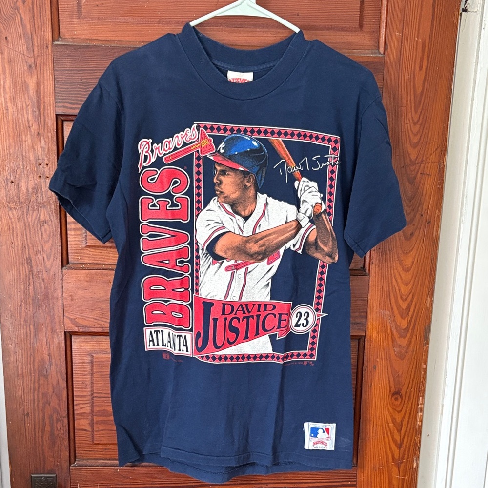 MLB 1992 Double Sided David Justice Atlanta Braves Single Stitch Med Tee